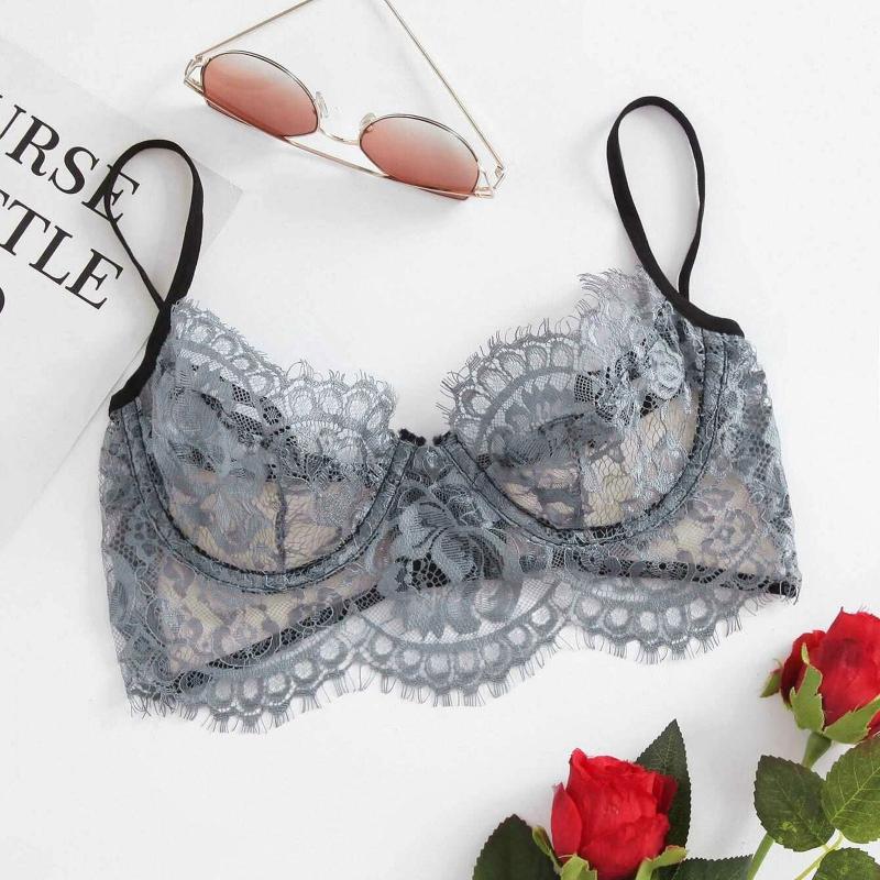 

2021 Sexy Bra Woman Lingerie Lace Embroidery Bra Underwear Sleepwear Steel Bracket Sports Tops Women Gym Sweat Underwear, Blue