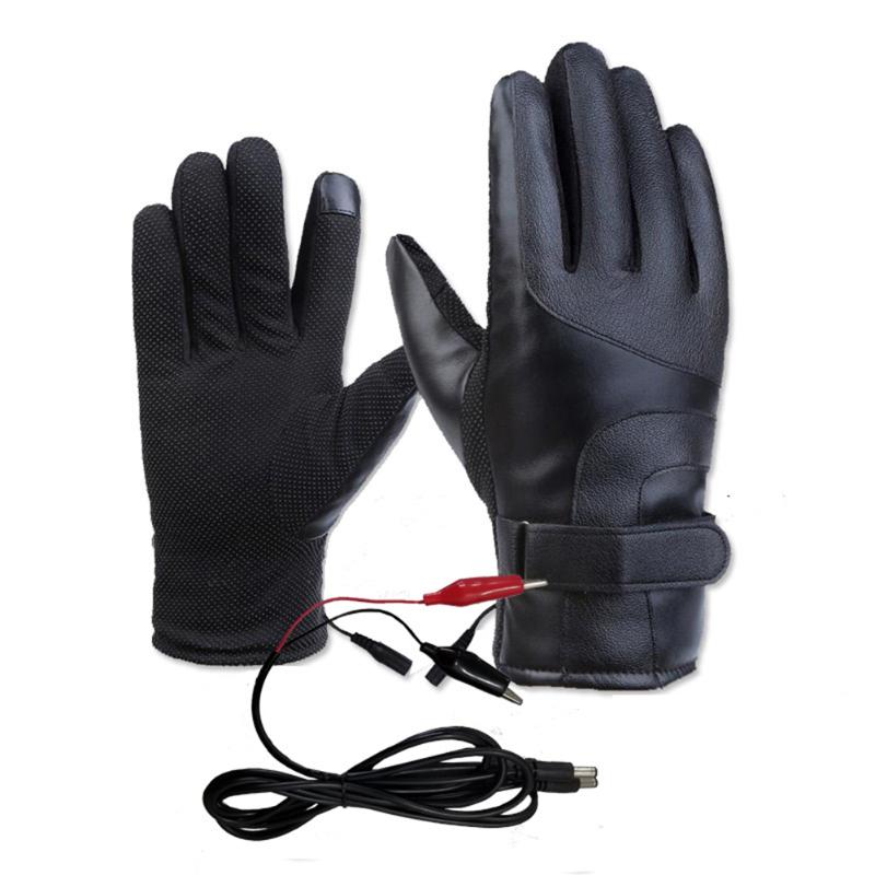 

Heated Gloves Motorcycle Gloves PU Leather Winter Electric Thermal Heated Waterproof Touchscreen Function Snowboard Heat, Black