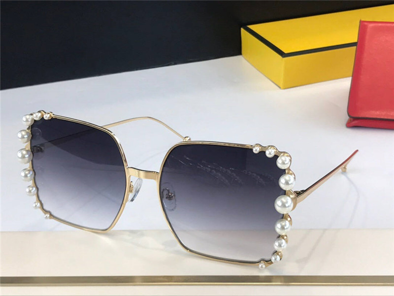 

0295 New Advanced women sunglasses with three-dimensional pearl decoration pearl with metal frame women fashion Square anti-UV lens in box, White;black