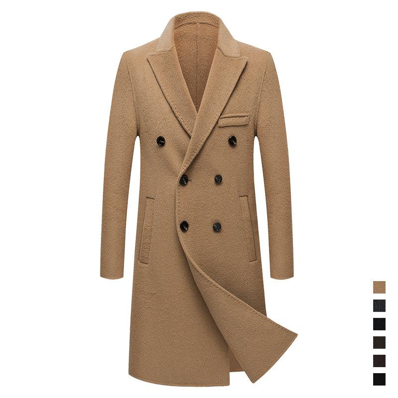 

Autumn young man han edition about double windbreaker long wool coat loose menswear cut velvet coat, Black