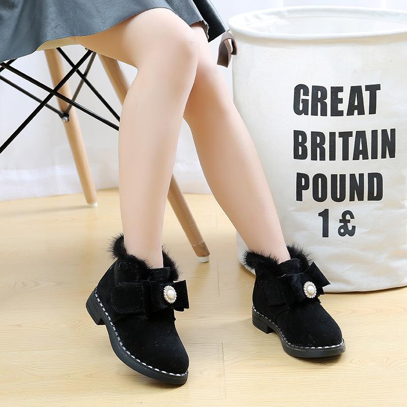 

Children's kids boots 2021 autumn and winter new girls boots fashion plus short warm cotton size 26-36, Black
