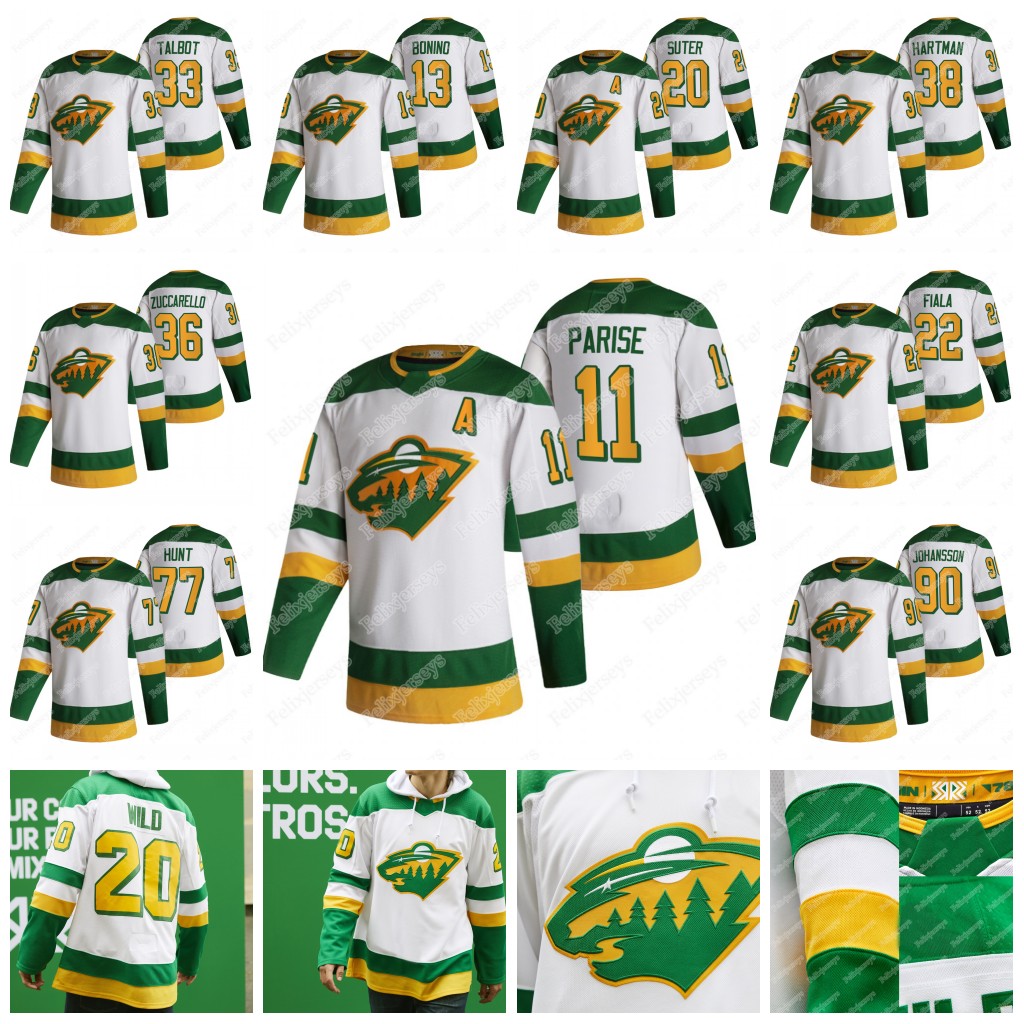 

Youth Minnesota Wild 2021 Reverse Retro Jersey Zach Parise Nick Bonino Ryan Suter Mats Zuccarello Cam Talbot Fiala Brad Hunt Johansson, Green youth: size s-xl