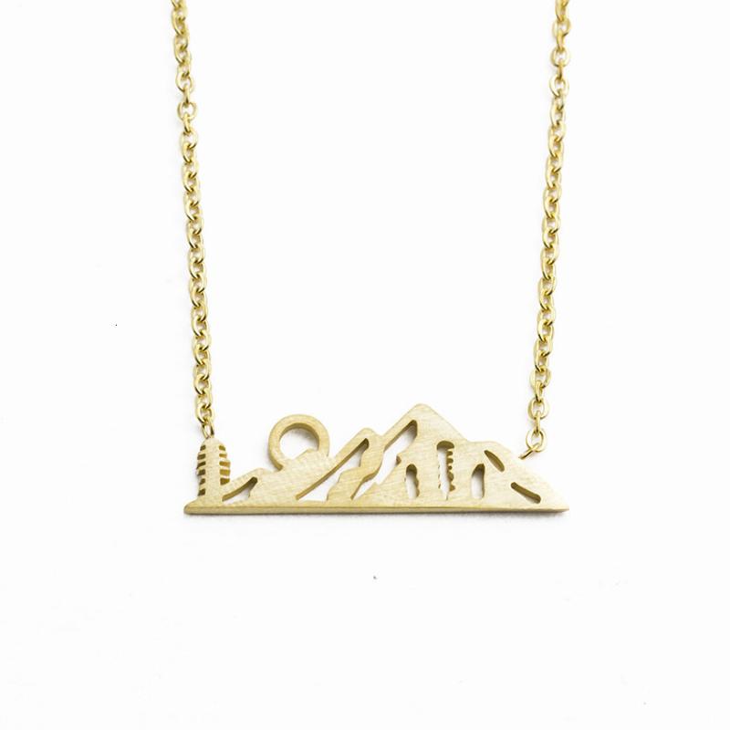 

Sunrise And Sunset Snow Mountain Pendant Necklace Women Fashion Jewelry Geometric Stainless Steel Collares Best Friend Gifts