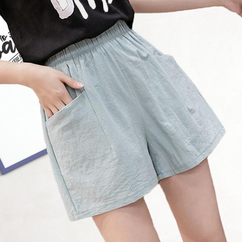 

Cotton Linen Shorts With Pockets Women Summer Fashion High Waist Solid Color Shorts Female Casual Loose Breathable Sports, Blue