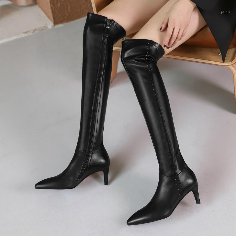 

Brand New Trendy Winter Shoes Boots Pointed Toe Elegant Office Lady Genuine Leather Over The Knee Boots Women1, Black