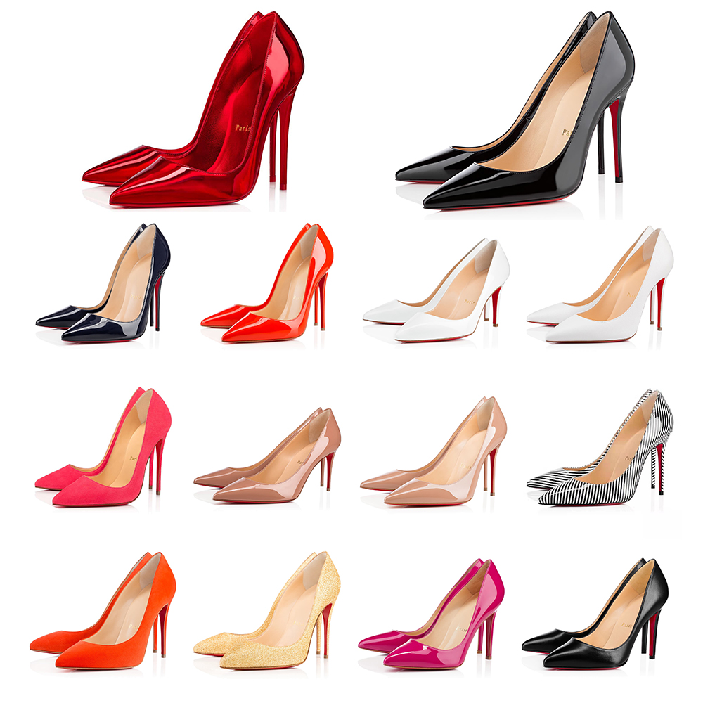 

Famous top quality women shoes red sole high heels sexy pointed red soles 8 10 12 cm wedding shoe nude black shiny with box 35-44, Color 15