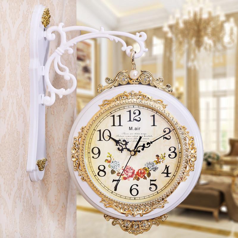 

Vintage European Wall Clock Silent Creative Round Double Sided Glass Quartz Wall Clock Relogio Parede Living Room Decor MM60WC