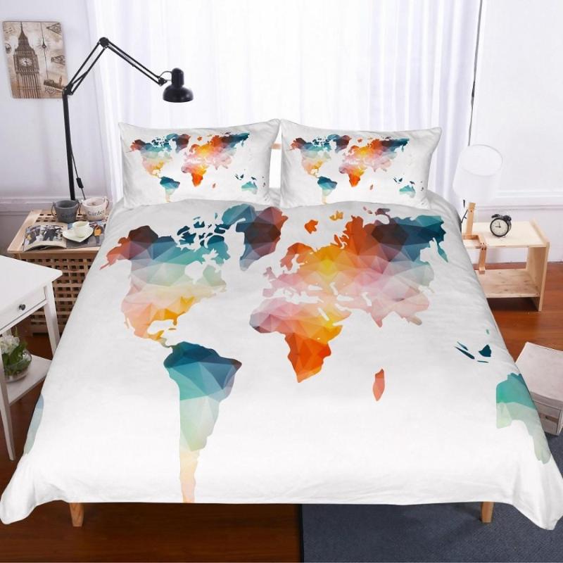 

Map Bedding Set Printed Duvet Cover With Pillow Covers Home Textiles Single Double Full  Queen Size without Comforter, As picture