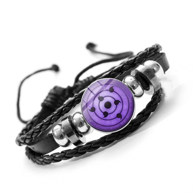 

Charm Bracelets Anime Sharingan Eye Cute Version Characters Men Women Glass Metal Beaded Weave Leather Bracelet & Bangle Gifts