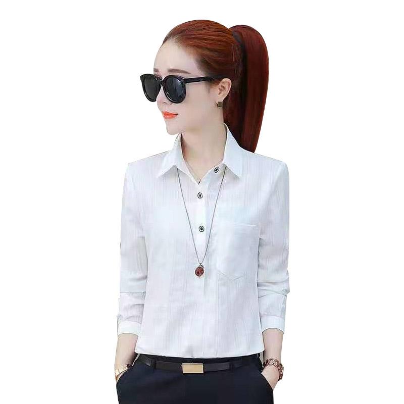 

New Women's Long Sleeve Casual Spring Autumn Striped Shirts Turn-down Collar Elegant Blouses Slim Button Fashion Tops DF3420, Blue