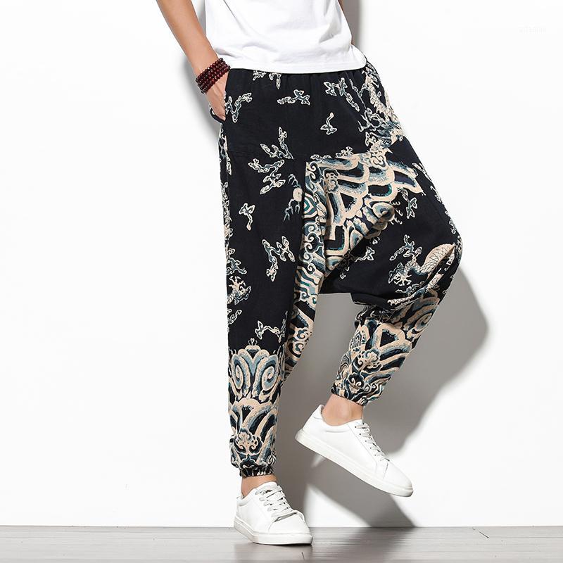 

Baggy Cotton Linen Harem Pants Men Hip Hop Women 2020 Printed Wide Leg Trousers Casual Vintage Long Pants Pantalones Hombre1, Red