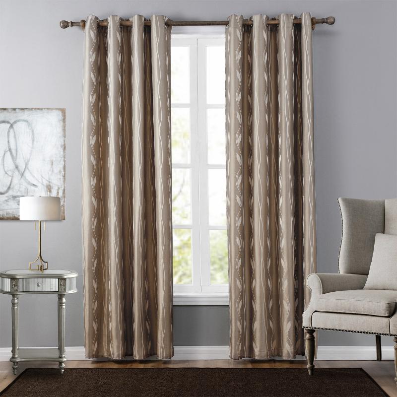 

Exquisite house goods-hotel living room bedroom curtain jacquard fabric material polyester jacquard perforated curtain, Dark khaki