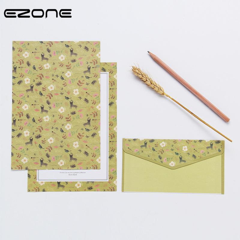 

EZONE A5 6PCS Writing Paper+3PCS Envelope Sets Beautiful Flower Pattern Line Page Literary Style Stationery Paper Letter Paper1