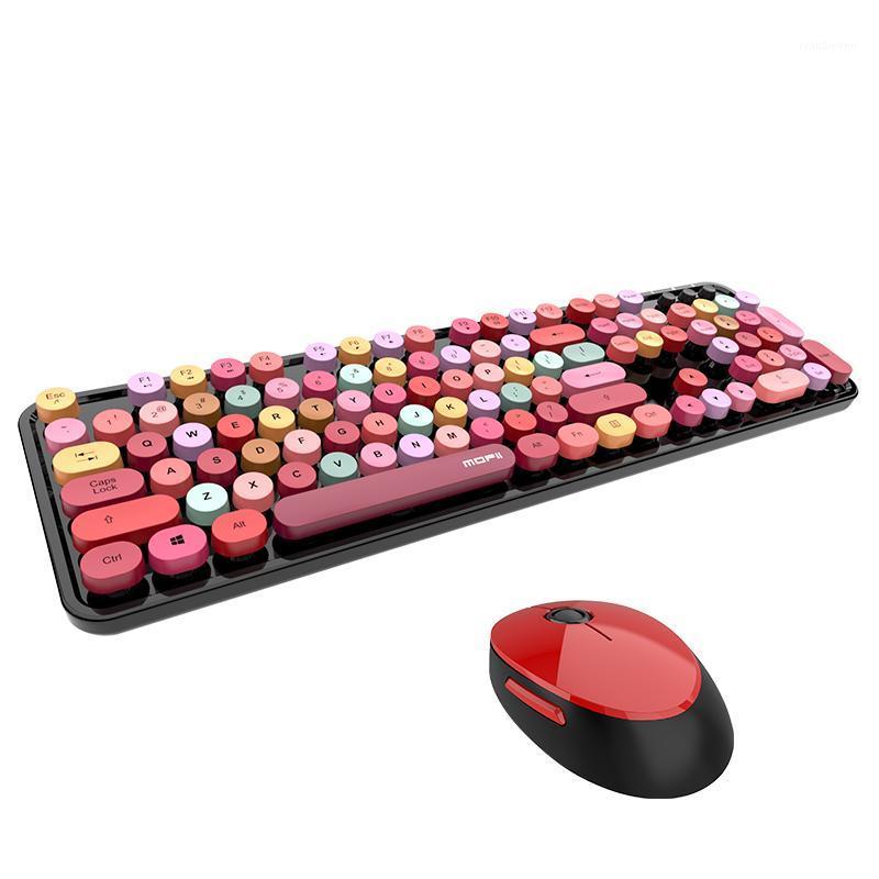 

2020 4 Color Mixed Color Game Keyboard And Mouse Set 2.4Ghz Wireless Vintage Universal Desktop Keyboard And Mouse Kit For Girl1