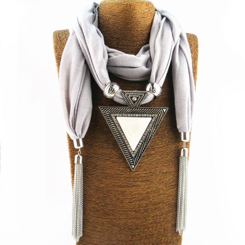 

Women Ladies Ethnic Winter Tassle Scarf with Stone pendant Chain Fringe Scarf Jewelry Long necklace Accessories Soft