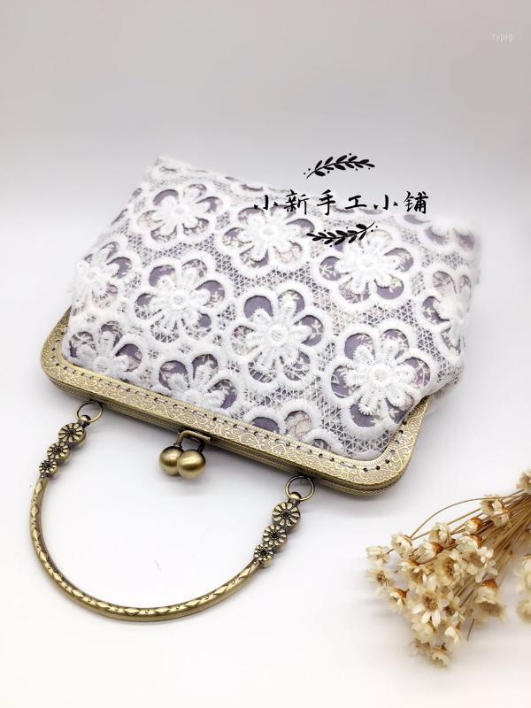 

DIY women floral lace metal frame handbag material or finished set1, As pic