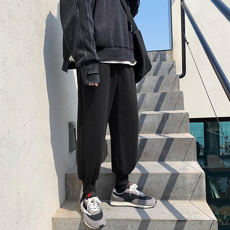 

Fosbien Men' pants autumn and winter plus velvet thickening trend sports trousers tide brand loose-fitting casual trousers, Black