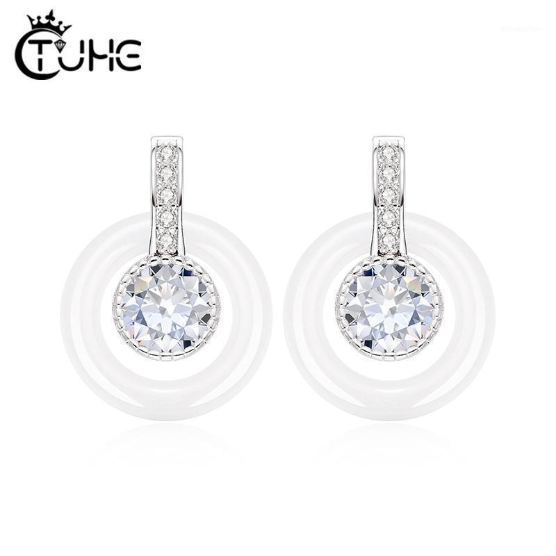 

Fashion Wedding Bijoux Black White Ceramic Stud Earrings For Women With Big Carat Health Ceramic Round Zirconia Earring Girl1