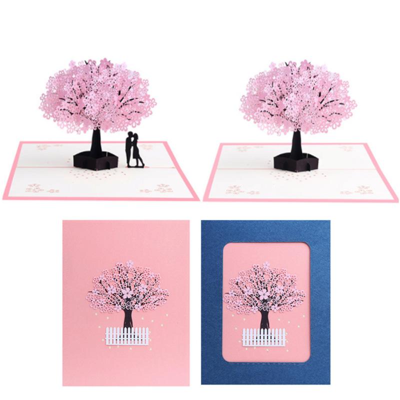 

Creativity Valentine Anniversary Cherry Tree Love Greeting Cards Paper Carving 3D Up Easter Birthday Manual Card
