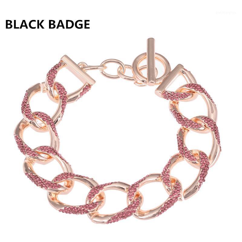

Rose Gold Link Hand Bracelet For Men Miami Hip Hop Iced Out Paved Rhinestones Bling Rapper Jewelry Gifts Link, Chain, Black