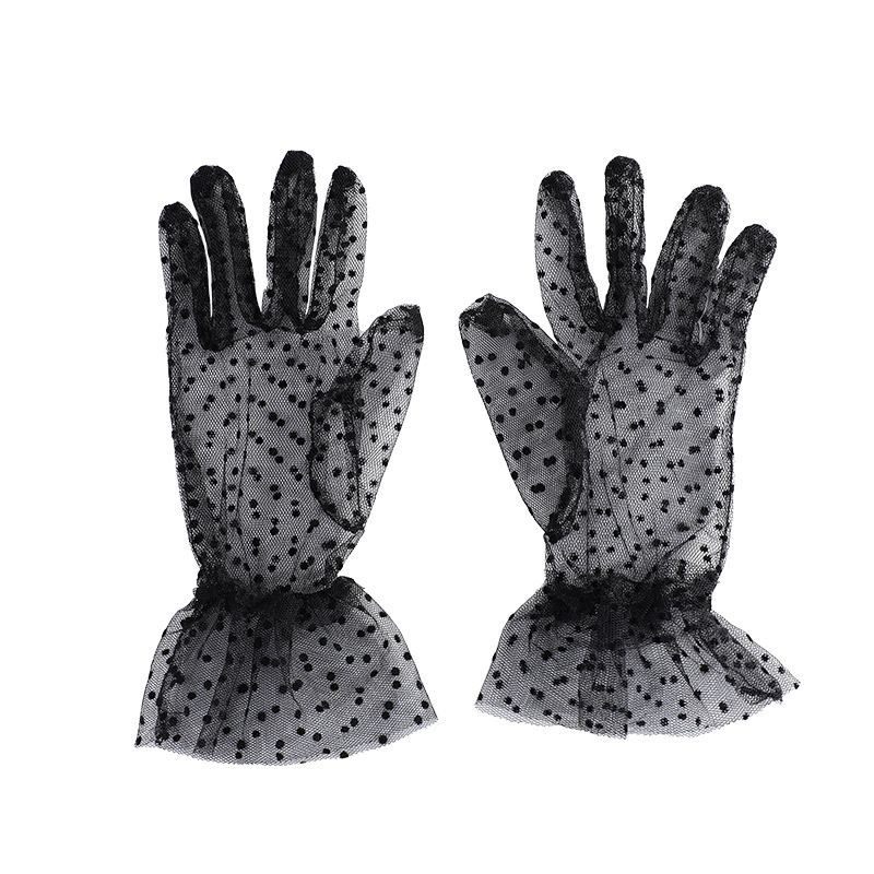 

Summer Women Thin Short Tulle Gloves Stretchy Mesh Gauze Spots Sheers Flexible Accessories Full Finger Gloves 1 Pair