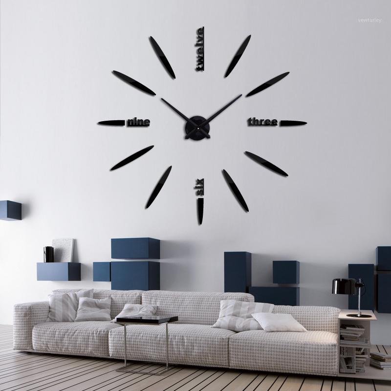

Hot 2020 large 3D diy wall clock home decor living room watch horloge Quartz Needle clocks brief mirror watch1