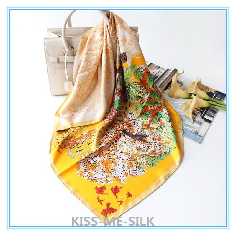 

KMS Tropical Jungle Forest sunscreen scarf shawl twill silk big square scarf mulberry-silk shawl 90*90CM/50G