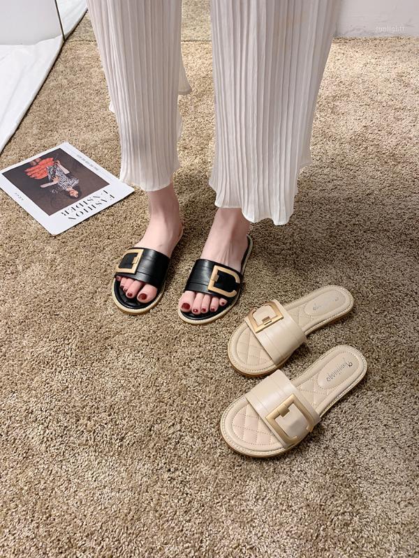 

The word slippers women wear 2020 summer new Korean flat bottom wild fashion sandals and slippers women sandals1, Beige