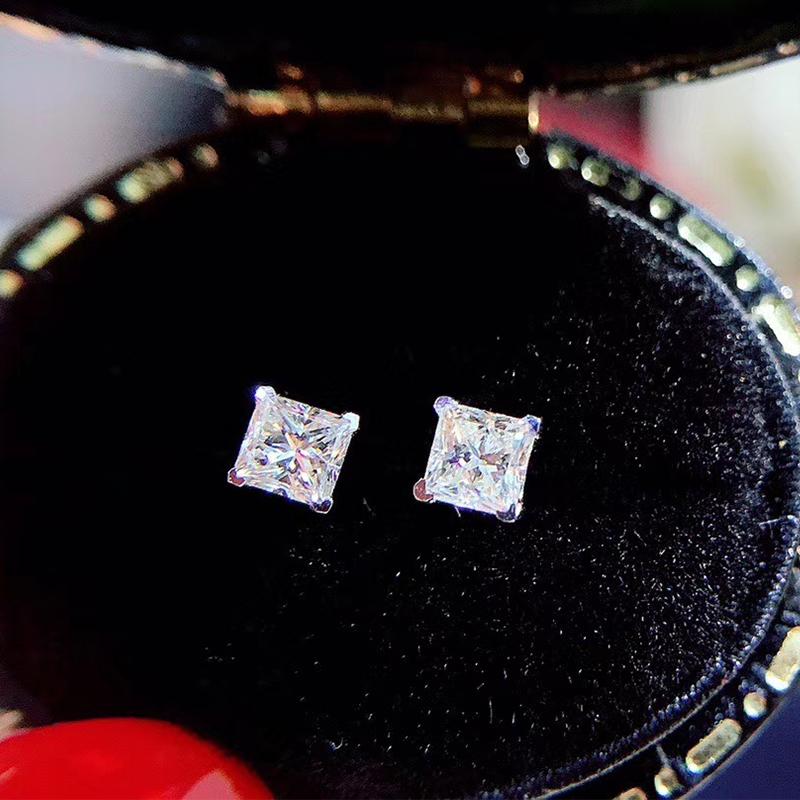 

ANI 18K Solid White/Yellow Gold (AU750) Women Engagement Stud Earrings Certified Princess Cut Real Natural Diamond Earring
