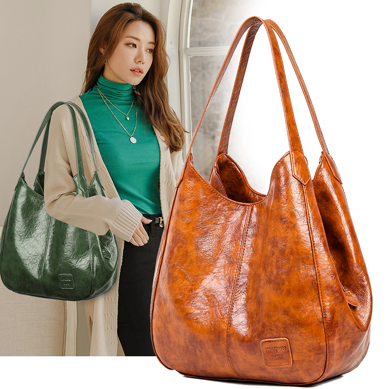 

Woman's purse crossbody shoulder Female oil ladies totes courier bag top-strap soft leather bags