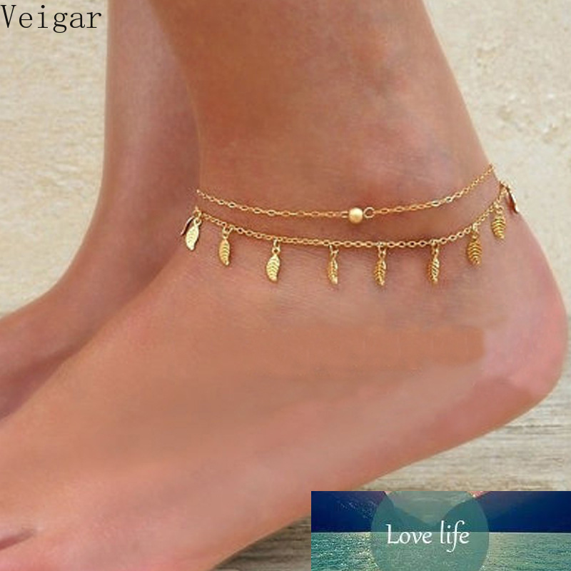 

Anklets Foot Chain Sandals Women Love Jewelry Legs Lovely Anklets Ankle Foot Leaves Fringed Double Anklets Chaine De Pied