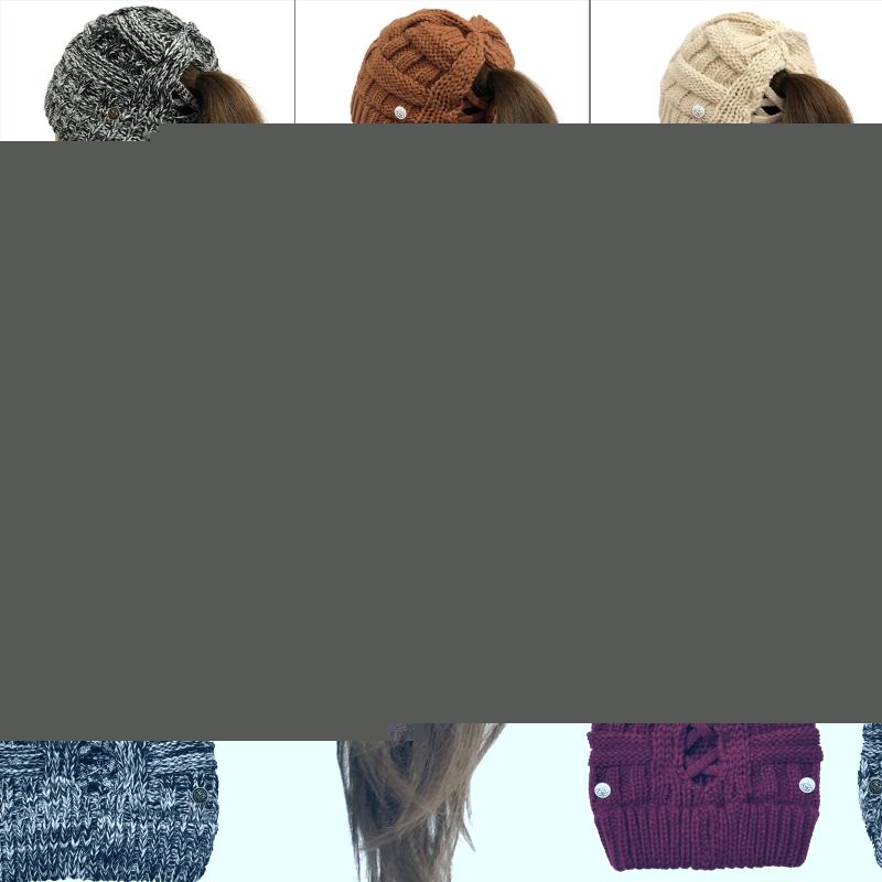 

Women Winter Cable Knitted Stretch Beanie Hat with Detachable Protect Ears Side Buttons Criss Cross Skull Cap
