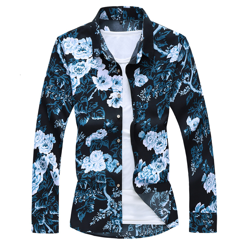 

2021 New Male Shirt, Long Sleeves, Floral Print, Large Size, Man Autumn MQAE, 251 asian size