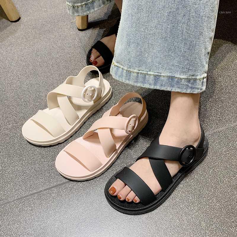 

Thin and thin strips soft jelly sandals female summer Korean students ins wild retro Roman women's shoes1, Black