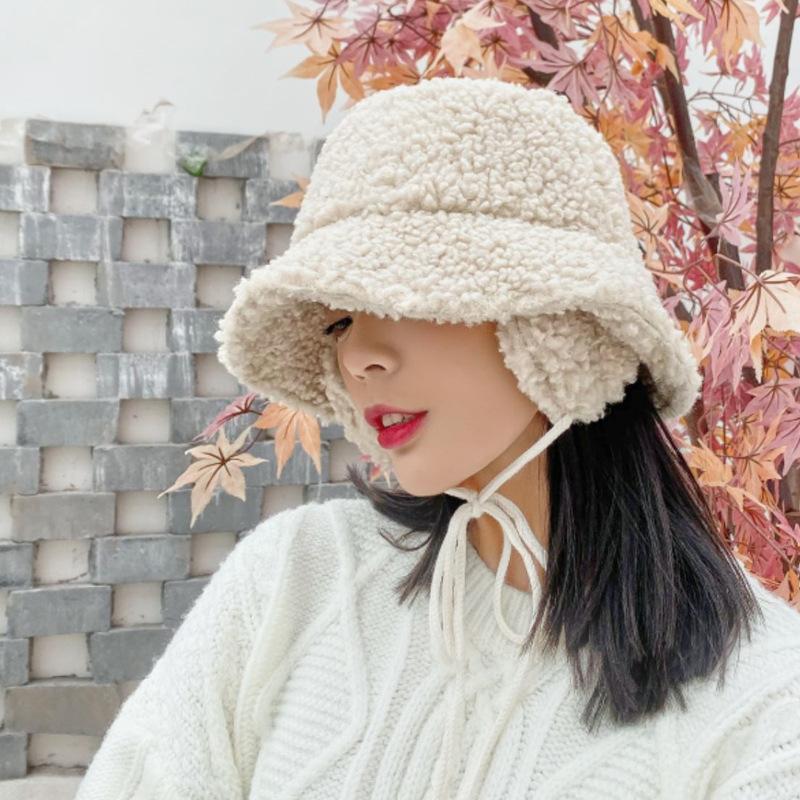 

Luxury Women Winter Hats 2020 Thick Lamb Fur With Earflap Fishman Caps For Girl's Outwear Wind Proof Sunscreen Sun Bucket Hats, Coffee