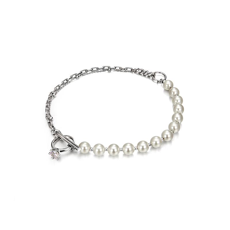 

Original designer pearl stitching chain OT buckle ring pendant short collarbone necklace woman