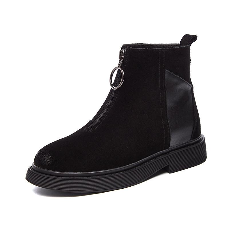

boots 2020 autumn and winter new suede women's booties front zipper wild fashion boots women's shoes, Black