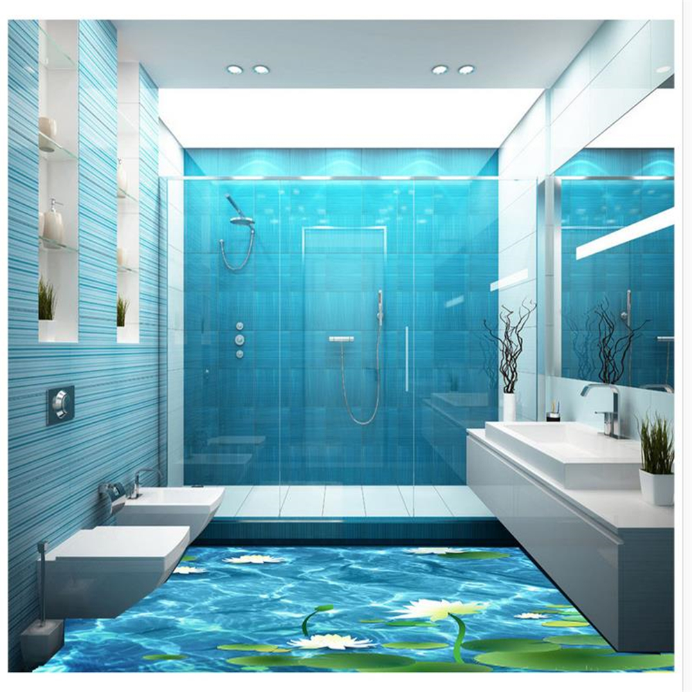 

modern wallpaper for living room White lotus bathroom floor decoration 3d pvc wallpaper, Blue