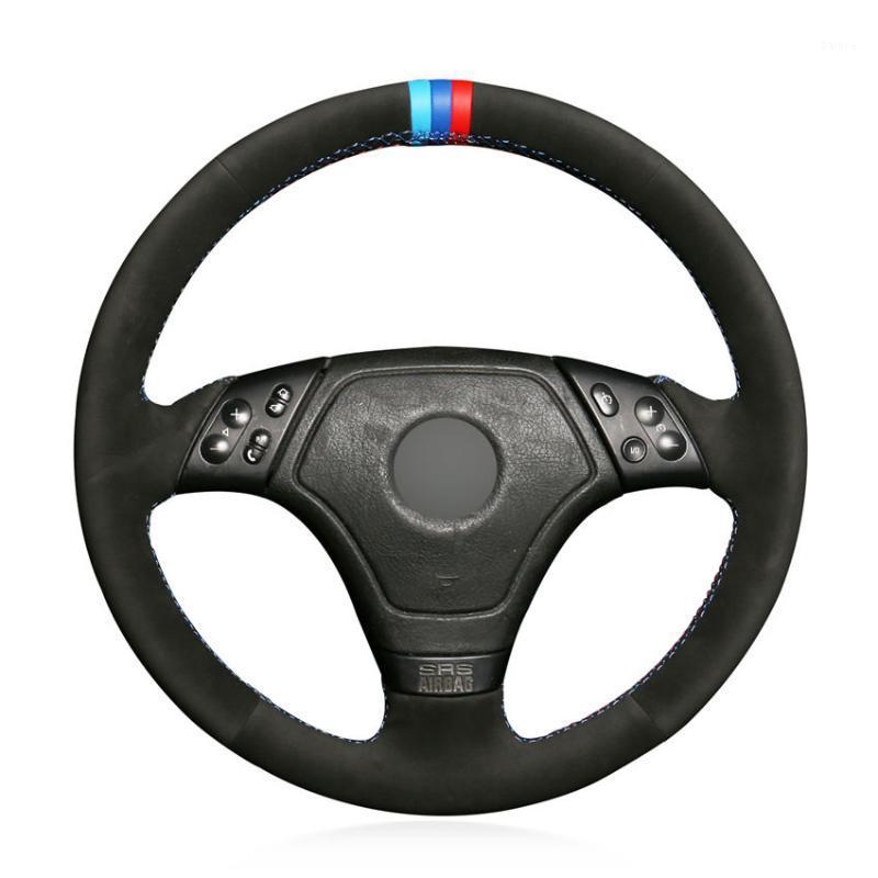 

Hand Sew Light Blue Blue Red Marker Black Suede Car Steering Wheel Cover for E36 E46 E391