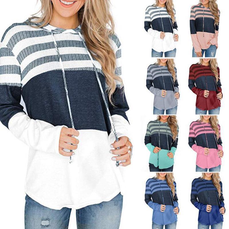 

Hot Women Hoodies Loose Pullover Long Sleeve Contrast Color Stripes Spring Autumn Sweatshirt Top MVI-ing1, Light blue