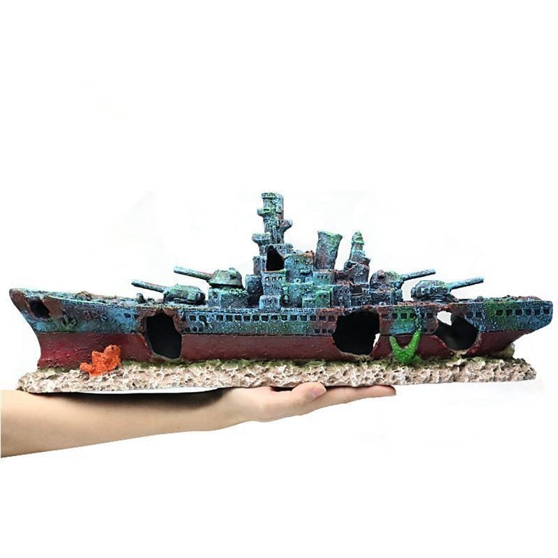 

47*9.5*12cm Navy Warship Batttle Ship Resin Boat Aqaurium Tank Fish Decoration Ornament Underwater Ruin Wreck Landscape A9154 Y200917