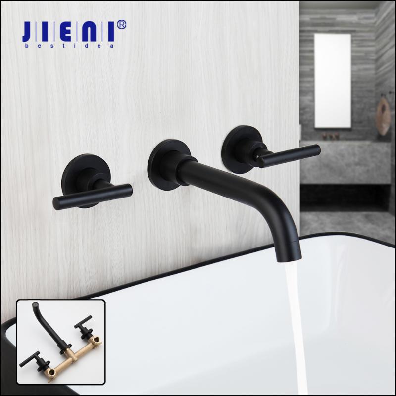 

JIENI Matte Black Bathroom Bathtub Faucet Stream Spray Wall Mounted Soild Brass Wash Basin Sink Bathtub Mixer Tap Faucet