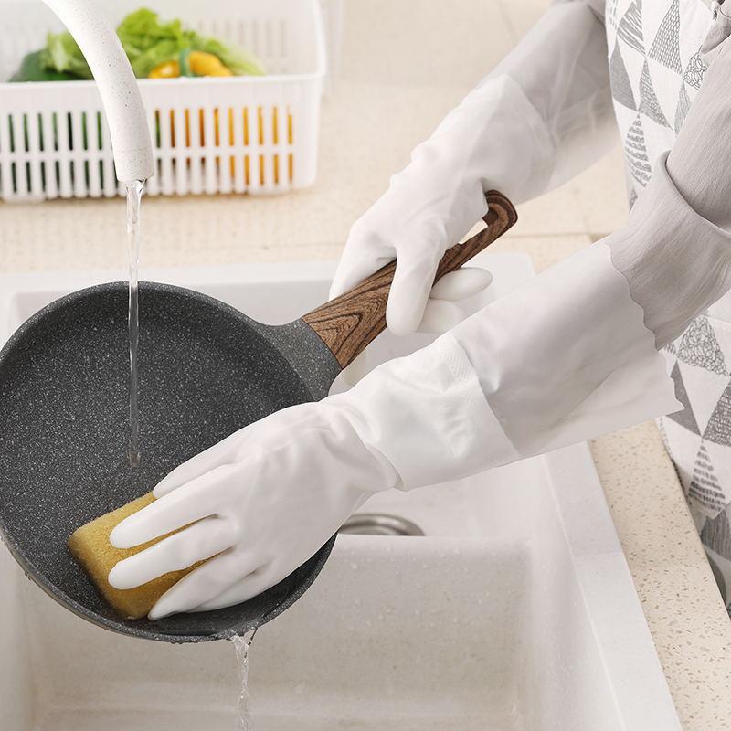 

Female white waterproof rubber latex dishwashing gloves kitchen durable cleaning housework chores dishwashing tools thick
