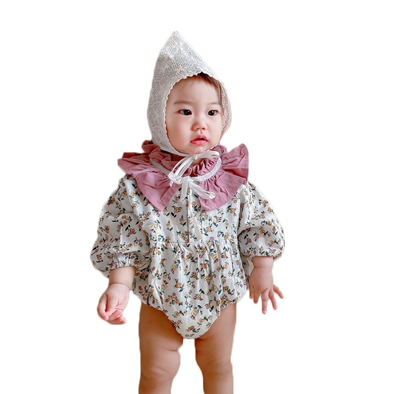 

2021 New Fashion Floral Print Newborn Bodysuit Ruffle Long Sleeve Girls Jumpsuit Toddler Cotton Baby Clothing Pp42, 23232132white