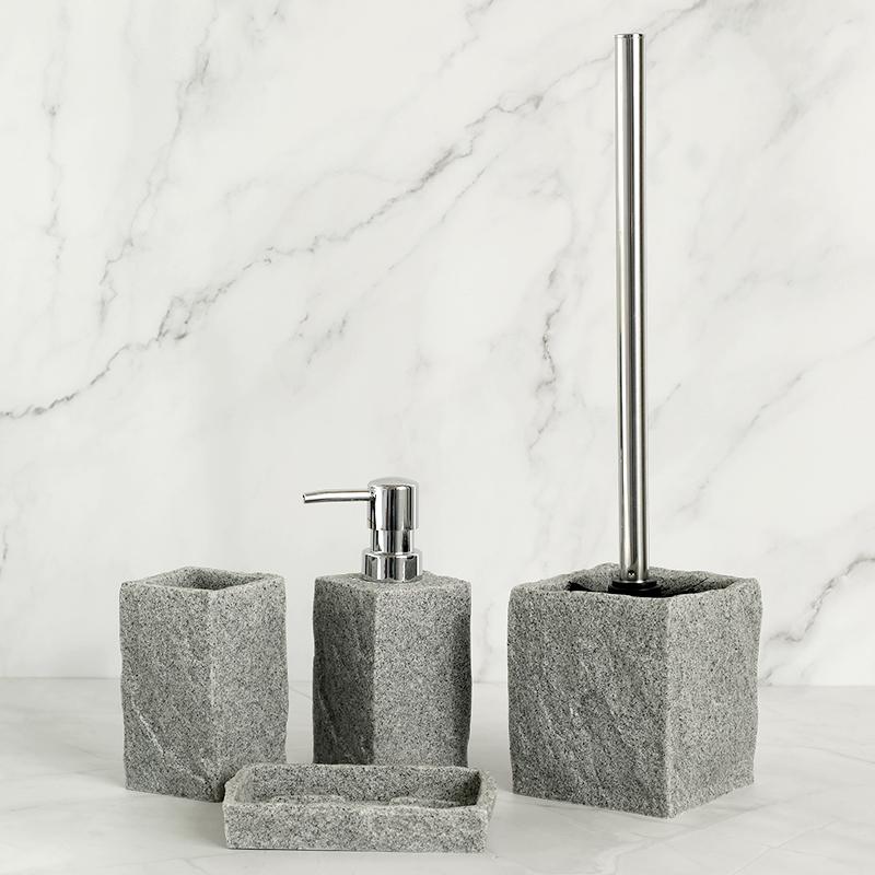 

Granite Bathroom Accessories Set 4 Pcs Resin Iiquid Soap Dispenser Toothbrush Holder and Cup Soap Dish Toilet Brush Holder