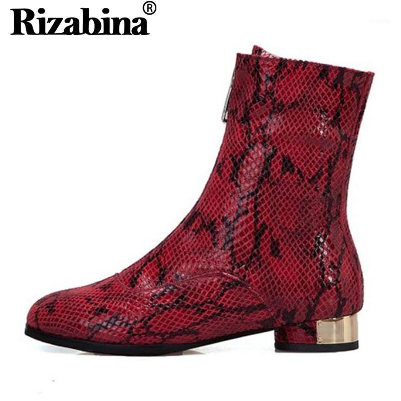 

RIZABINA Genuine Leather Women Ankle Boots Front Zipper Snakeskin Pattern Shoes Round Toe Fashion Footwear Size 34-391, Black