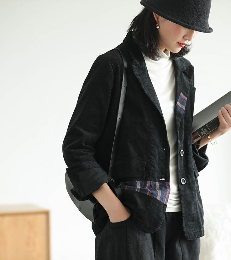 

Autumn jackets Women Retro Loose Corduroy Casual Coat 2020 New Ladies Tops Cardigan Long-sleeved Patchwork pocket jackets1, Beige