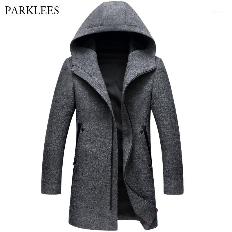 

Winter Long Hooded Trench Coat Men 2020 Winter Casual Men's Wool Hoodie Trench Coats Zipper Slim Fit Mens Windbreaker Pea Coat1, Gray