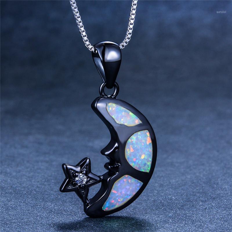 

Boho Female Big Moon Star Pendants Necklaces White Blue Fire Opal Necklace Vintage Black Gold Wedding Necklaces For Women1