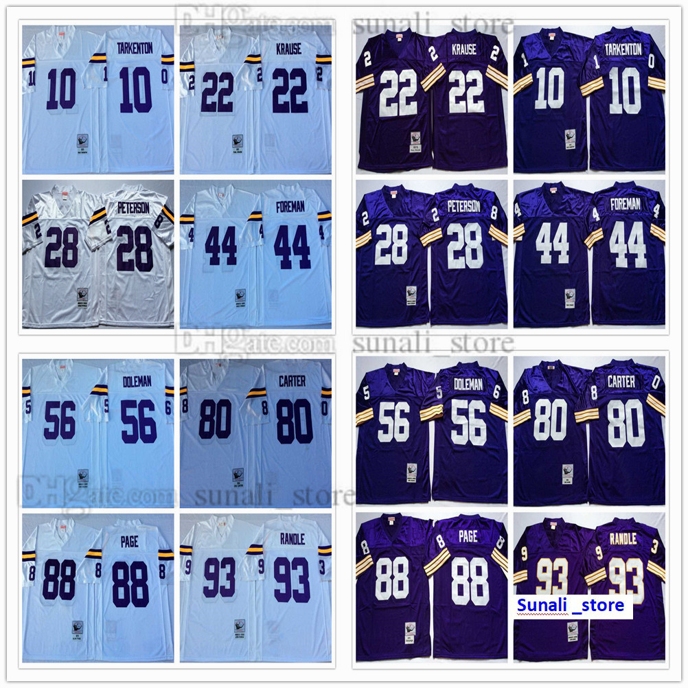 

Man Football 10 Fran Tarkenton Jerseys 22 Paul Krause 28 Adrian Peterson 44 Chuck Foreman 56 Chris Doleman 80 Cris Carter 88 Alan Page 93 John Randle Vintage Stitched, Purple